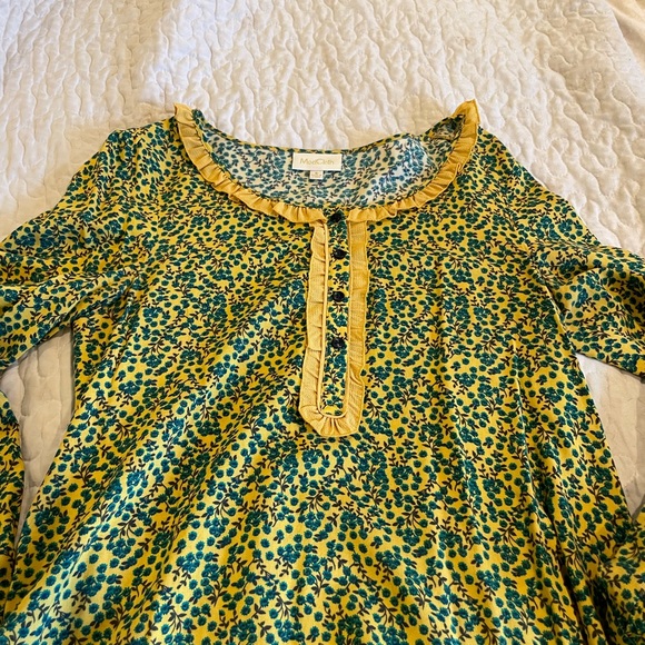 ModCloth size small yellow and teal floral print long sleeve blouse - Picture 1 of 3